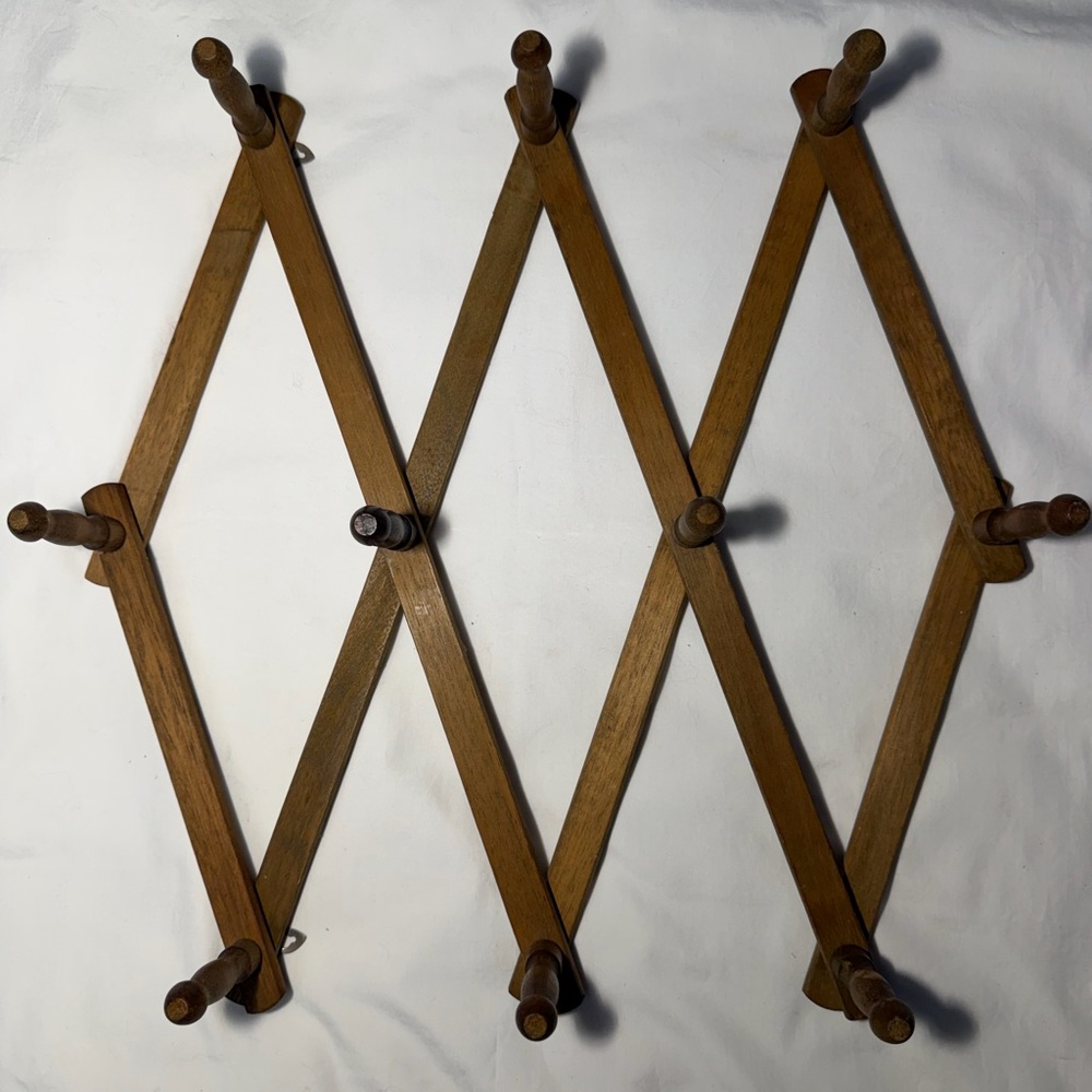 Wooden Expandable Peg Rack Wall Hooks - Brown